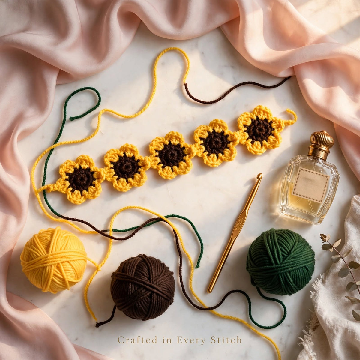 Handmade Crochet Sunflower Hairband – Green Band with Yellow Petals