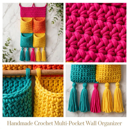 Handmade Crochet Double Wall Pocket Organizer – 4 Pockets with Tassels