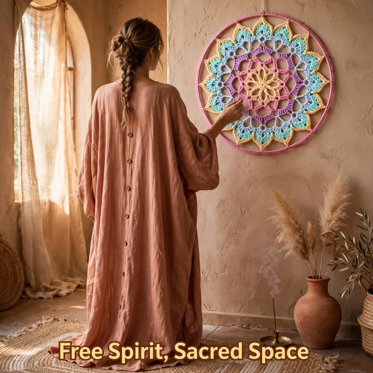 Handmade Crochet Woven Mandala Wall Hanging – Sky Blue & Cream Petal Edge