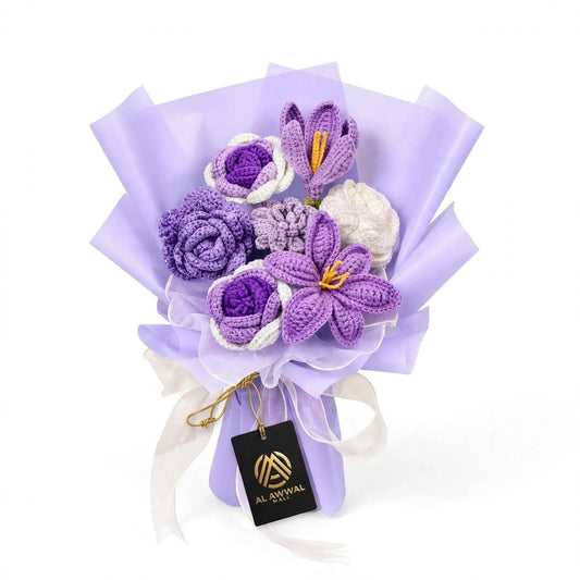 Handmade Crochet Purple Flower Bouquet – Violet Roses, Lavender & Crocus Flowers