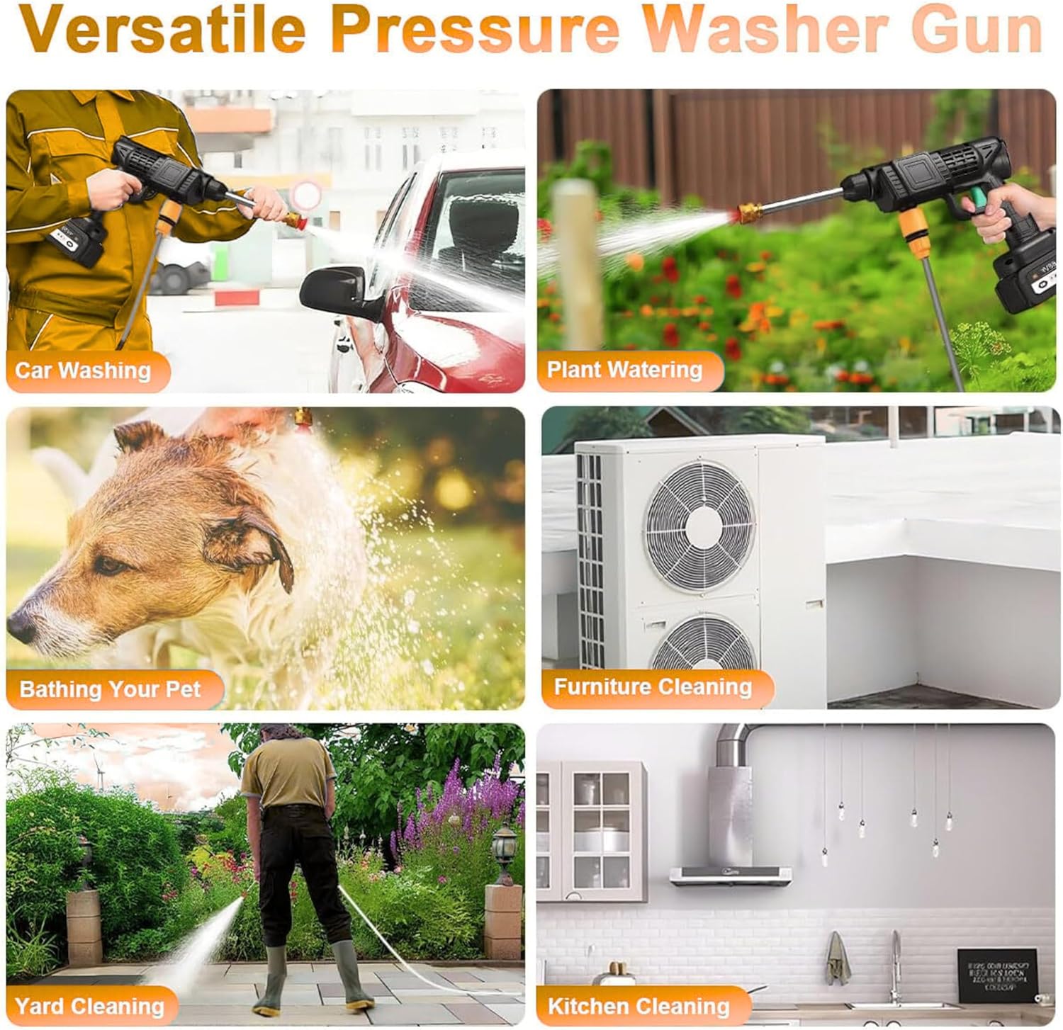 2 Batteries Rechargeable Wireless High Pressure Washer Gun for Cars, Solar, Bikes, Plants & more