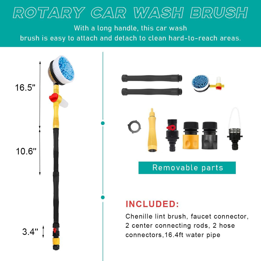Automatic 360° Rotating Car Wash Cleaning Brush Kit Scratch-Free Cleaning