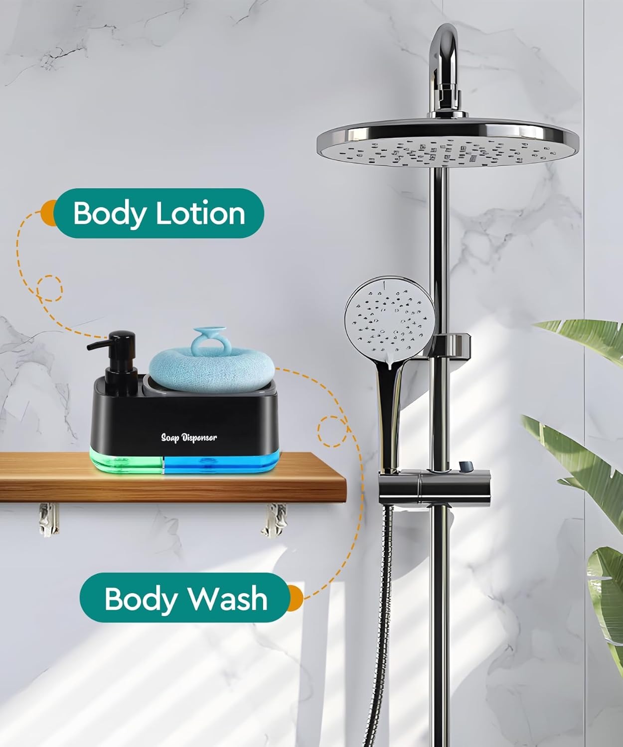Kitchen Dishwashing Soap Dispenser with Dual Compartments Hand Wash & Sponge Tray