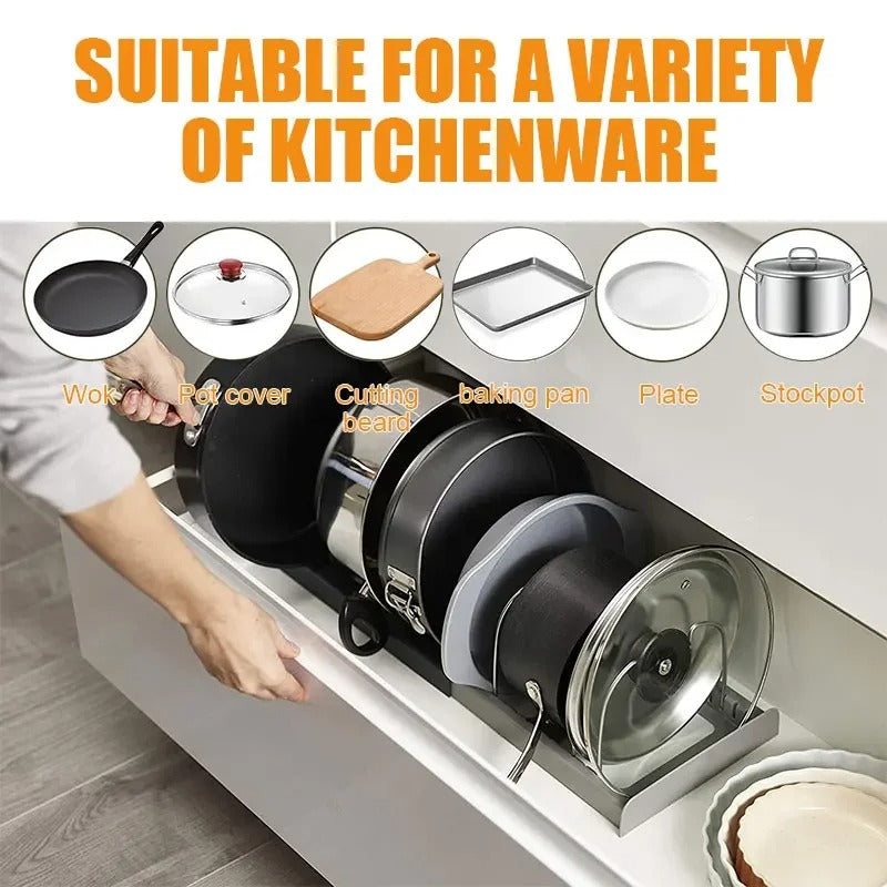 Expandable Cookware Pot Lids Organizer | Stainless Steel Kitchen Pot Organizer