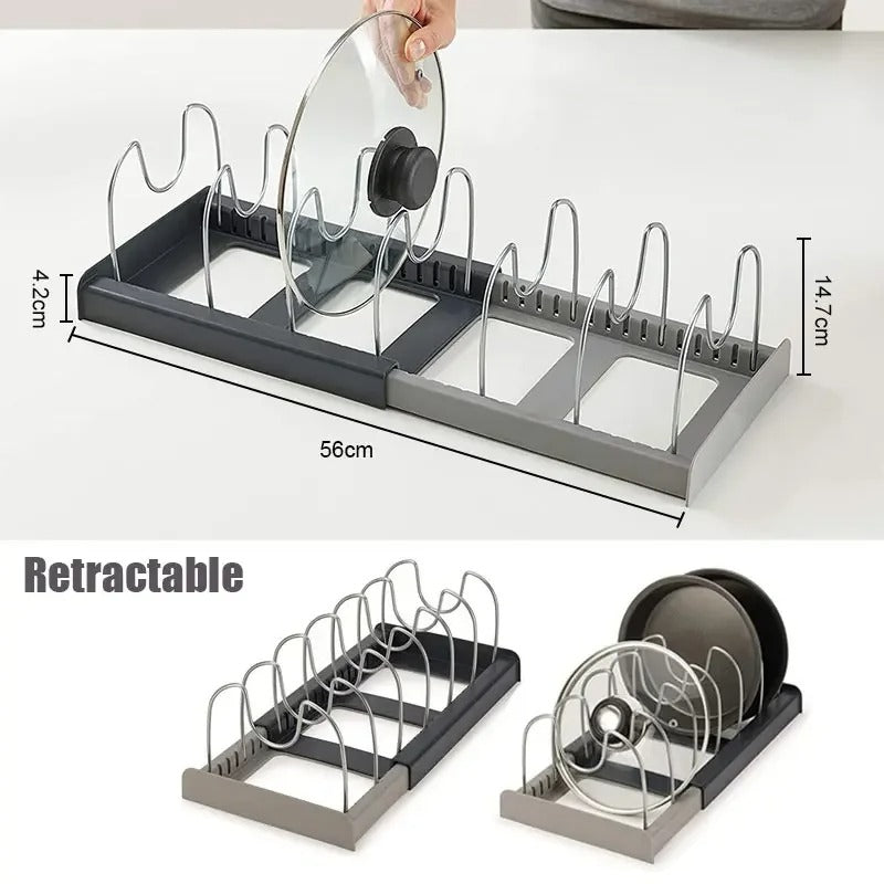 Expandable Cookware Pot Lids Organizer | Stainless Steel Kitchen Pot Organizer