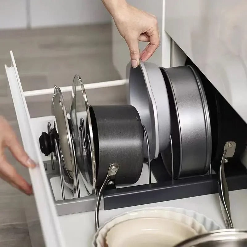 Expandable Cookware Pot Lids Organizer | Stainless Steel Kitchen Pot Organizer