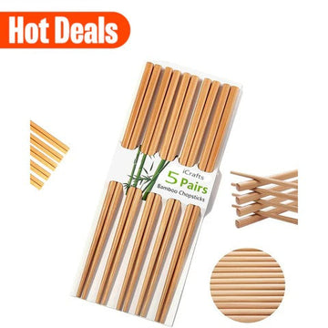5-Pair Set Natural Bamboo Reusable Chopsticks