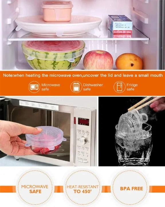 6 Pcs Universal Food Silicone Lids – For Cookware, Bowls & Pots