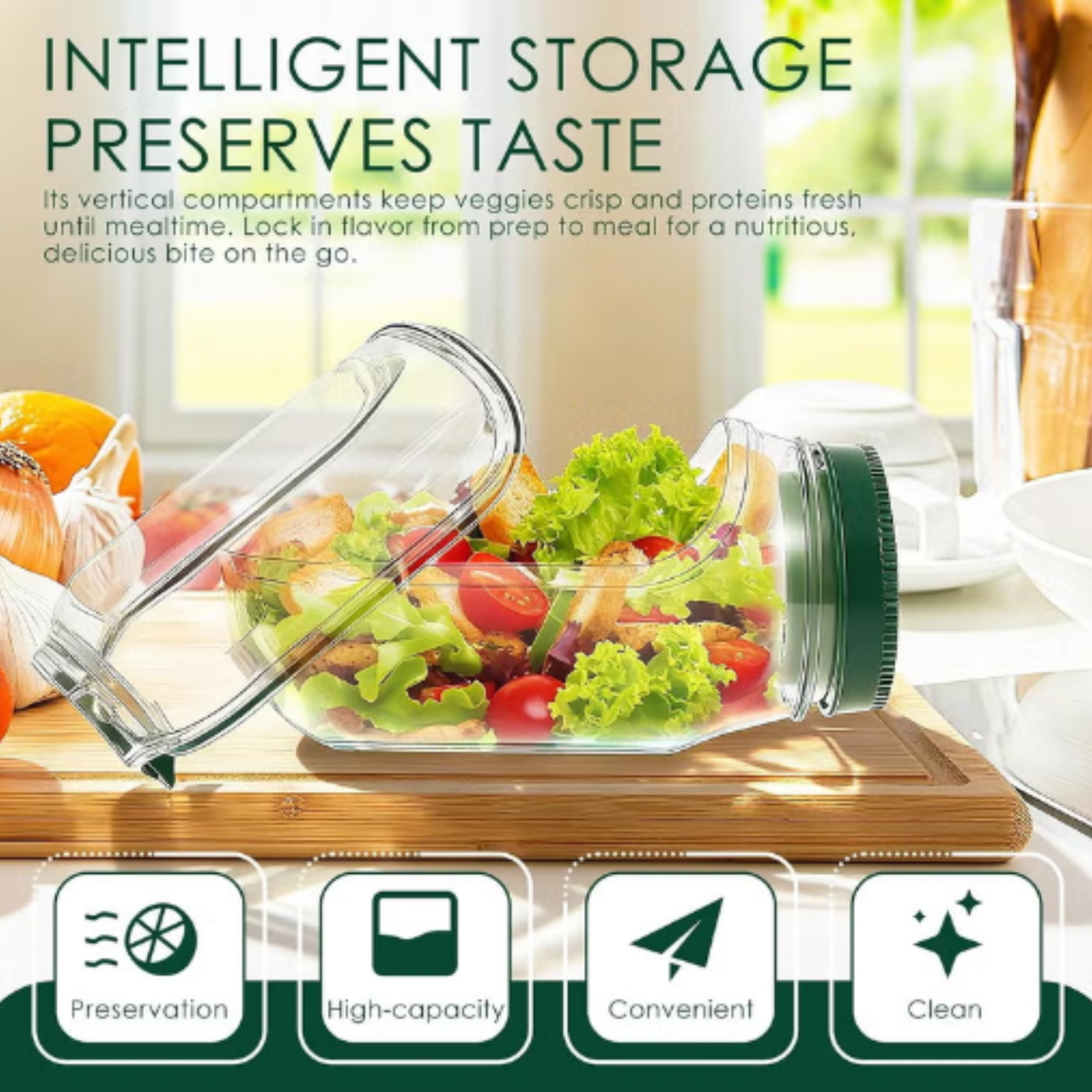 Portable Salad Jar Pod with Side Opening & Sauce Container – Leakproof Meal Prep Lunch Box