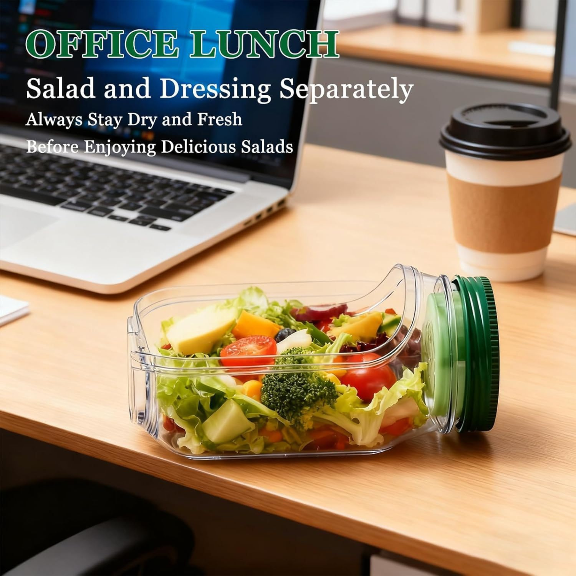 Portable Salad Jar Pod with Side Opening & Sauce Container – Leakproof Meal Prep Lunch Box