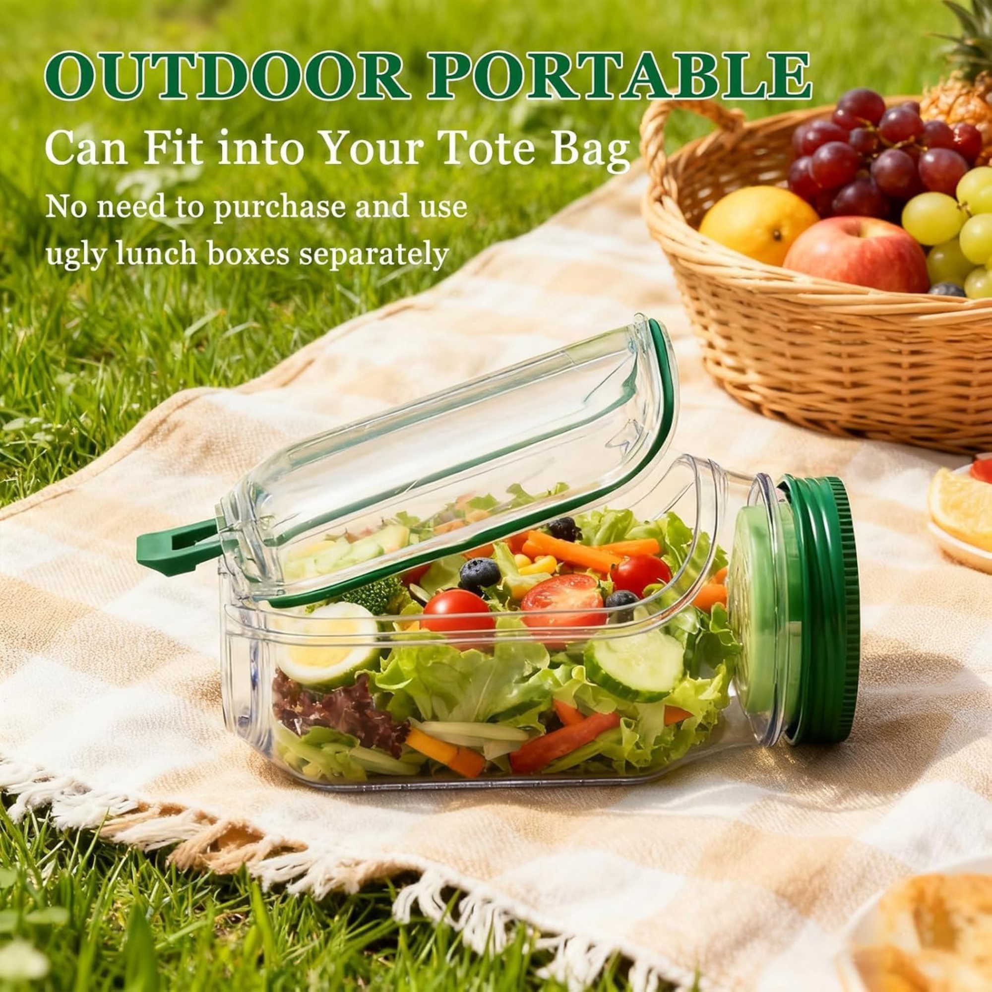 Portable Salad Jar Pod with Side Opening & Sauce Container – Leakproof Meal Prep Lunch Box