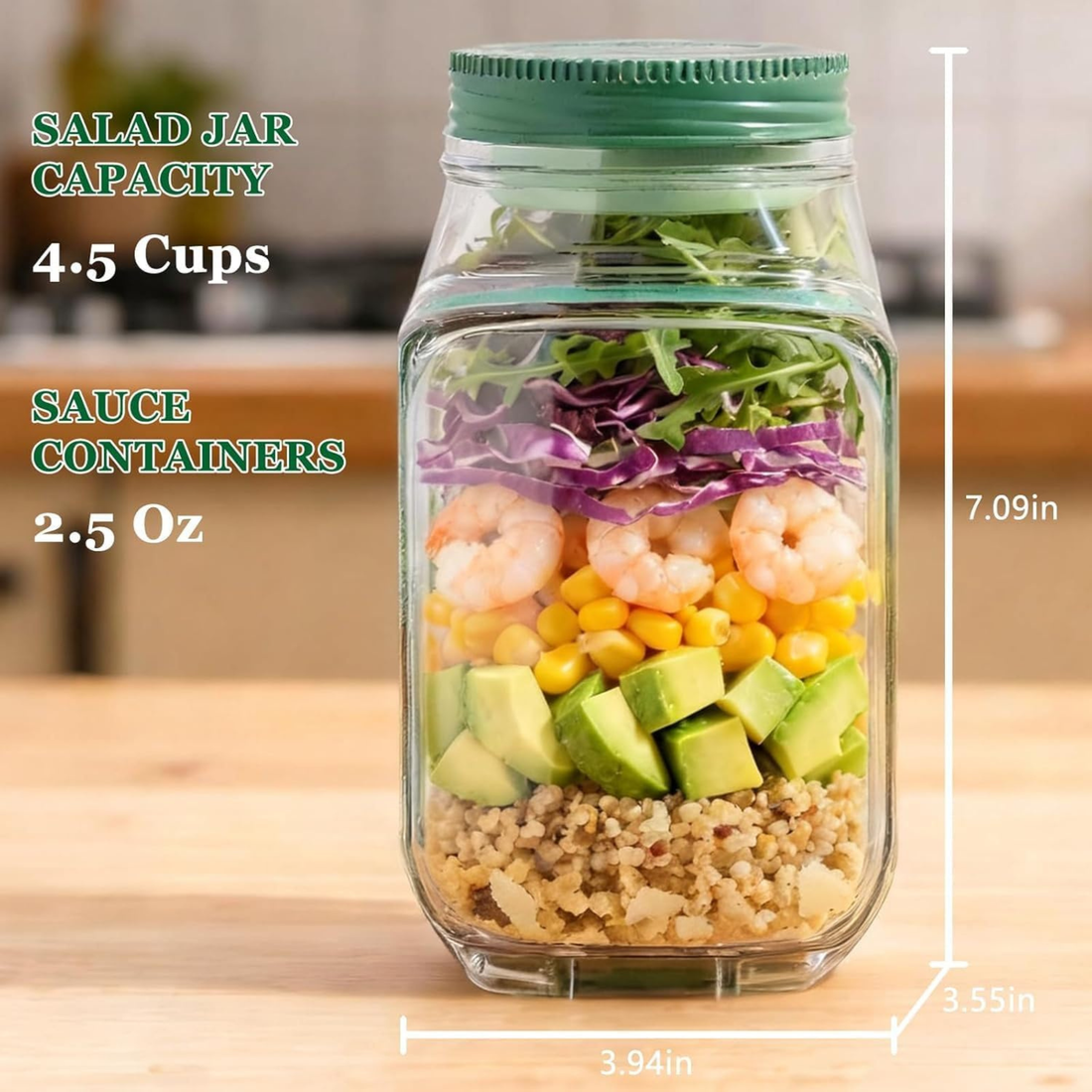 Portable Salad Jar Pod with Side Opening & Sauce Container – Leakproof Meal Prep Lunch Box