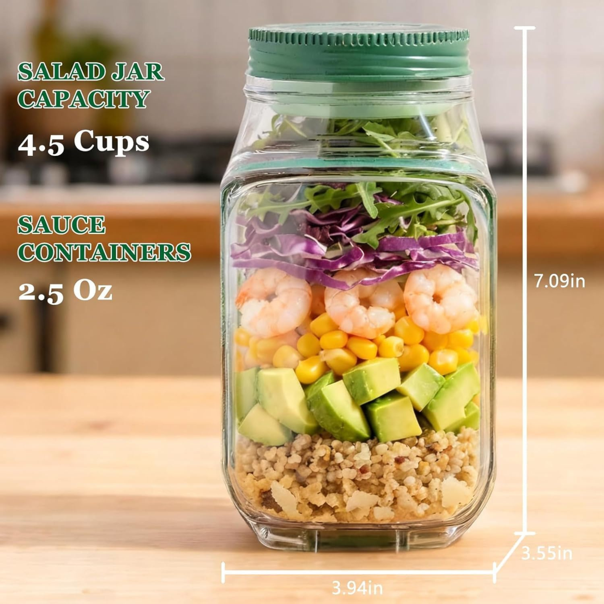 Portable Salad Jar Pod with Side Opening & Sauce Container – Leakproof Meal Prep Lunch Box