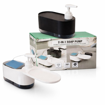2-in-1 Soap Dispenser for Kitchen & Bathroom with Sponge Holder & 360° Tray