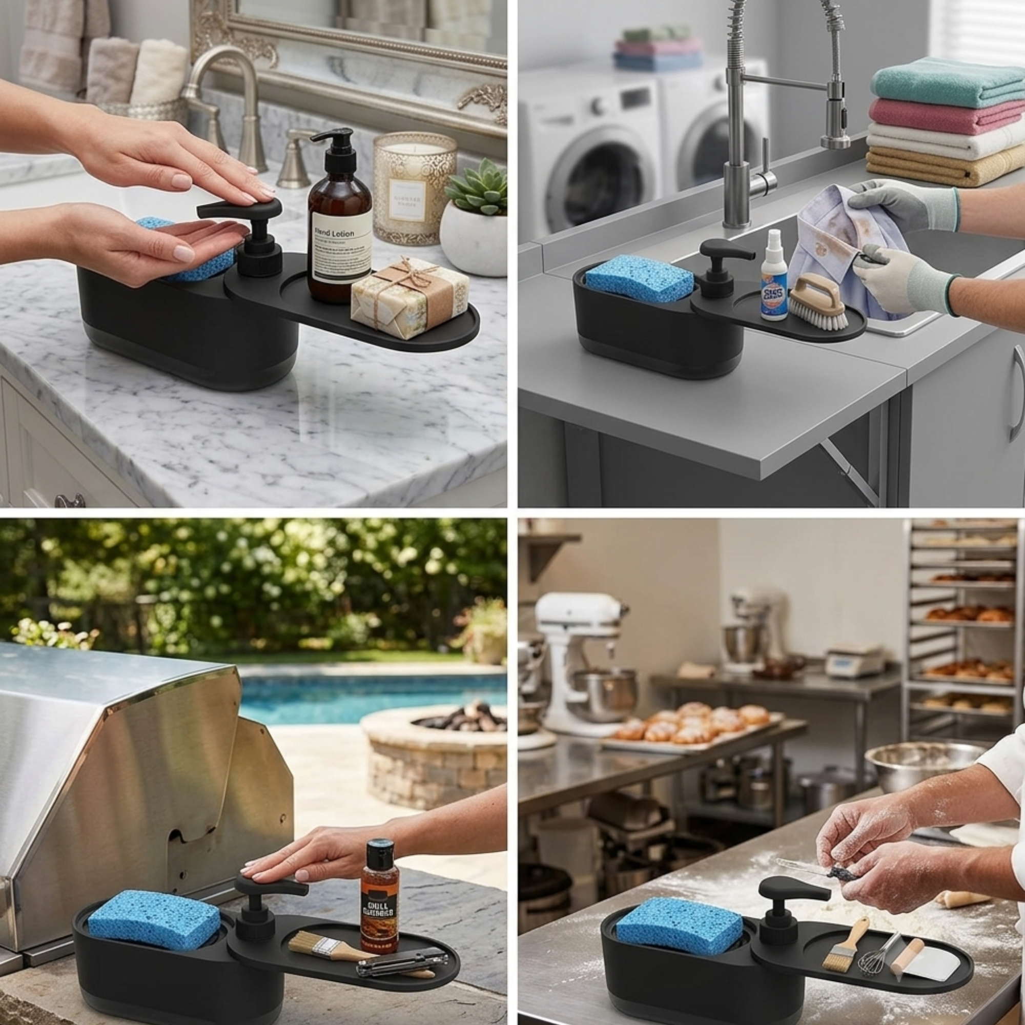 2-in-1 Soap Dispenser for Kitchen & Bathroom with Sponge Holder & 360° Tray