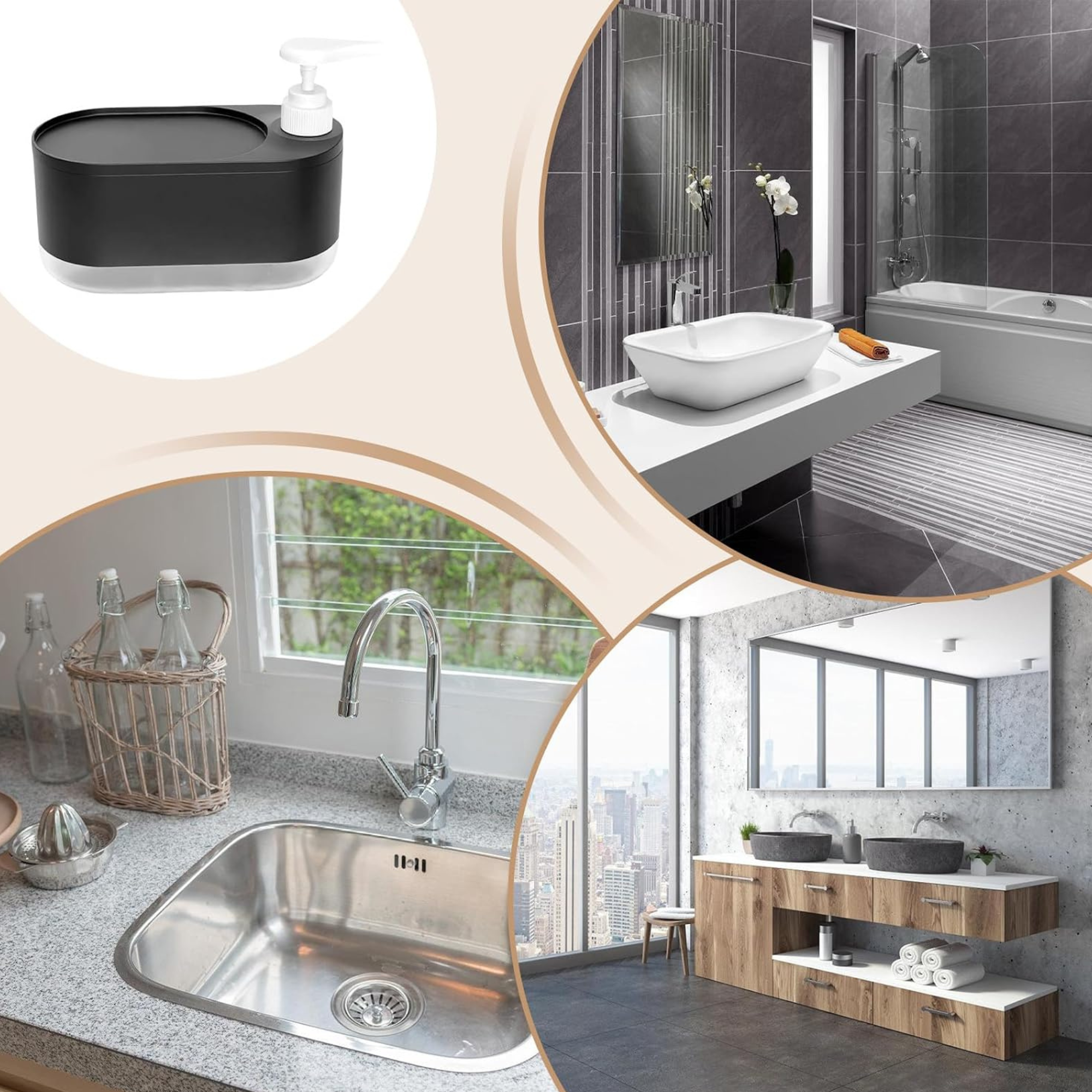 2-in-1 Soap Dispenser for Kitchen & Bathroom with Sponge Holder & 360° Tray
